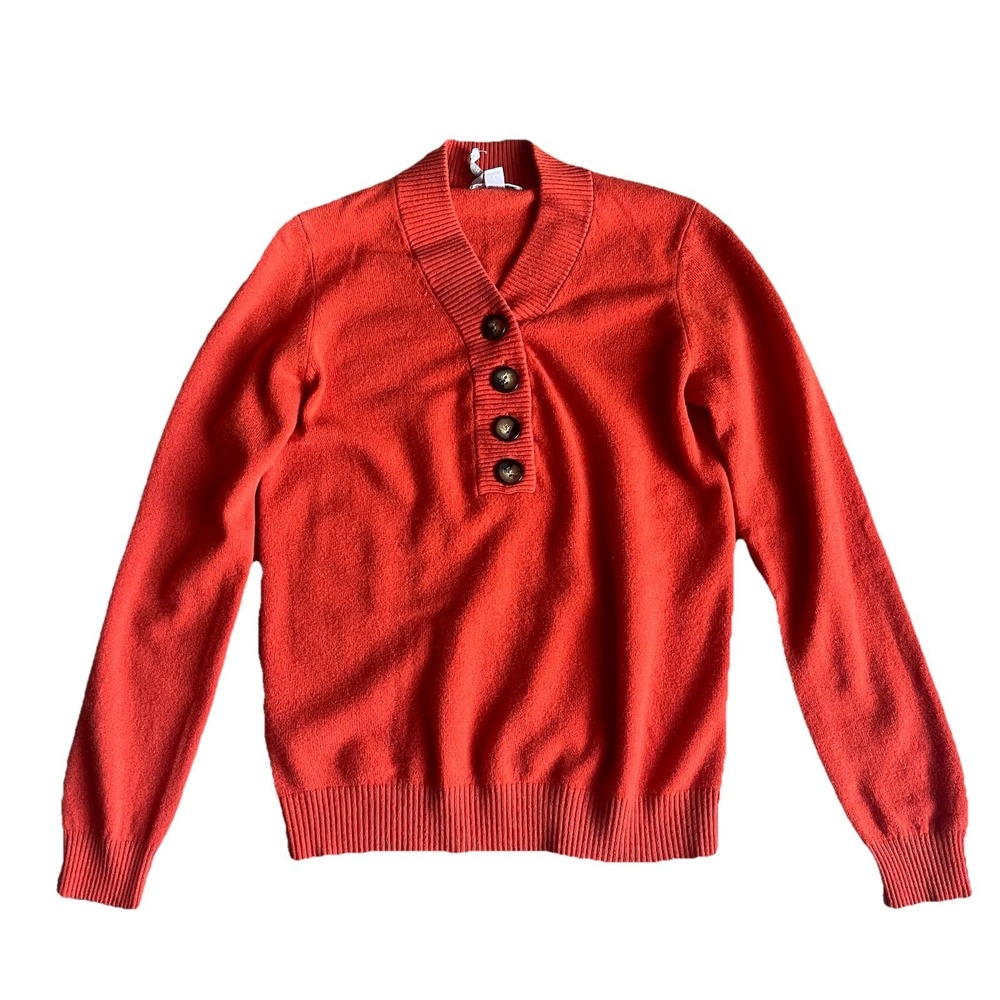 Charter Club 2-Ply Cashmere Sweater Small Orange Shawl Neck With Buttons